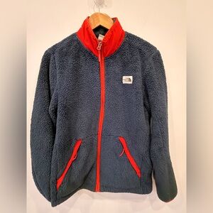 The North Face Sherpa Fleece Jacket Mens Small Blue Red Full Zip Outdoor